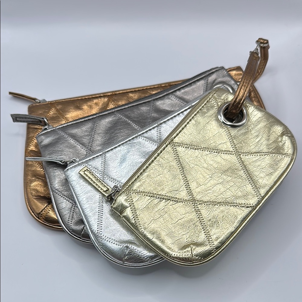 Metallic Clutch Bag Set - Gold, Silver, Bronze